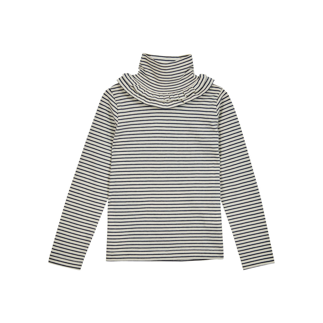 Emile et Ida Marine Fine Striped Ruffled Turtleneck