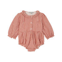 Emile et Ida Rasberry Gingham Smocked  Romper