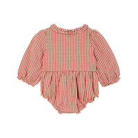 Emile et Ida Rasberry Gingham Smocked  Romper