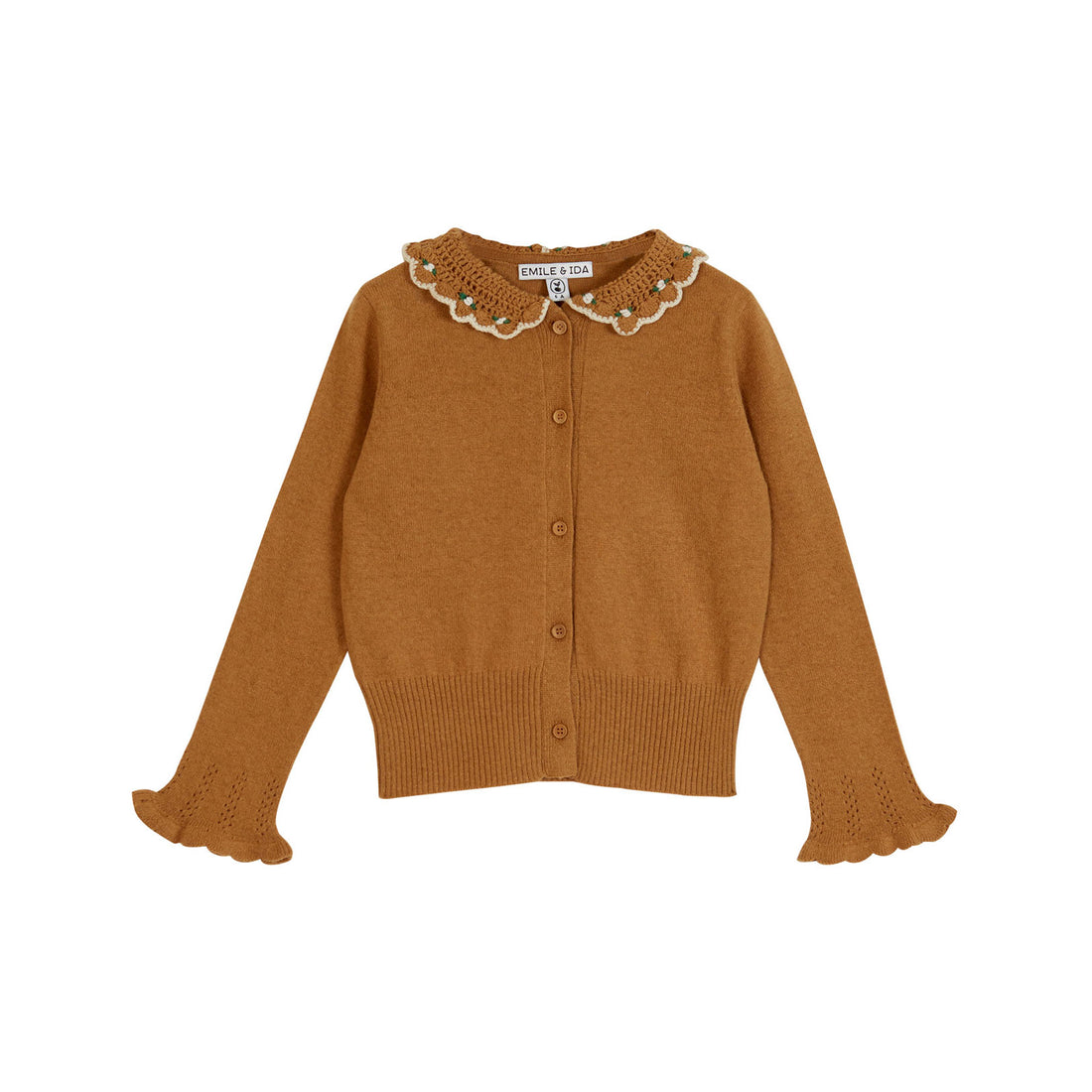 Emile et Ida Caramel  Crochet Collar Cardigan