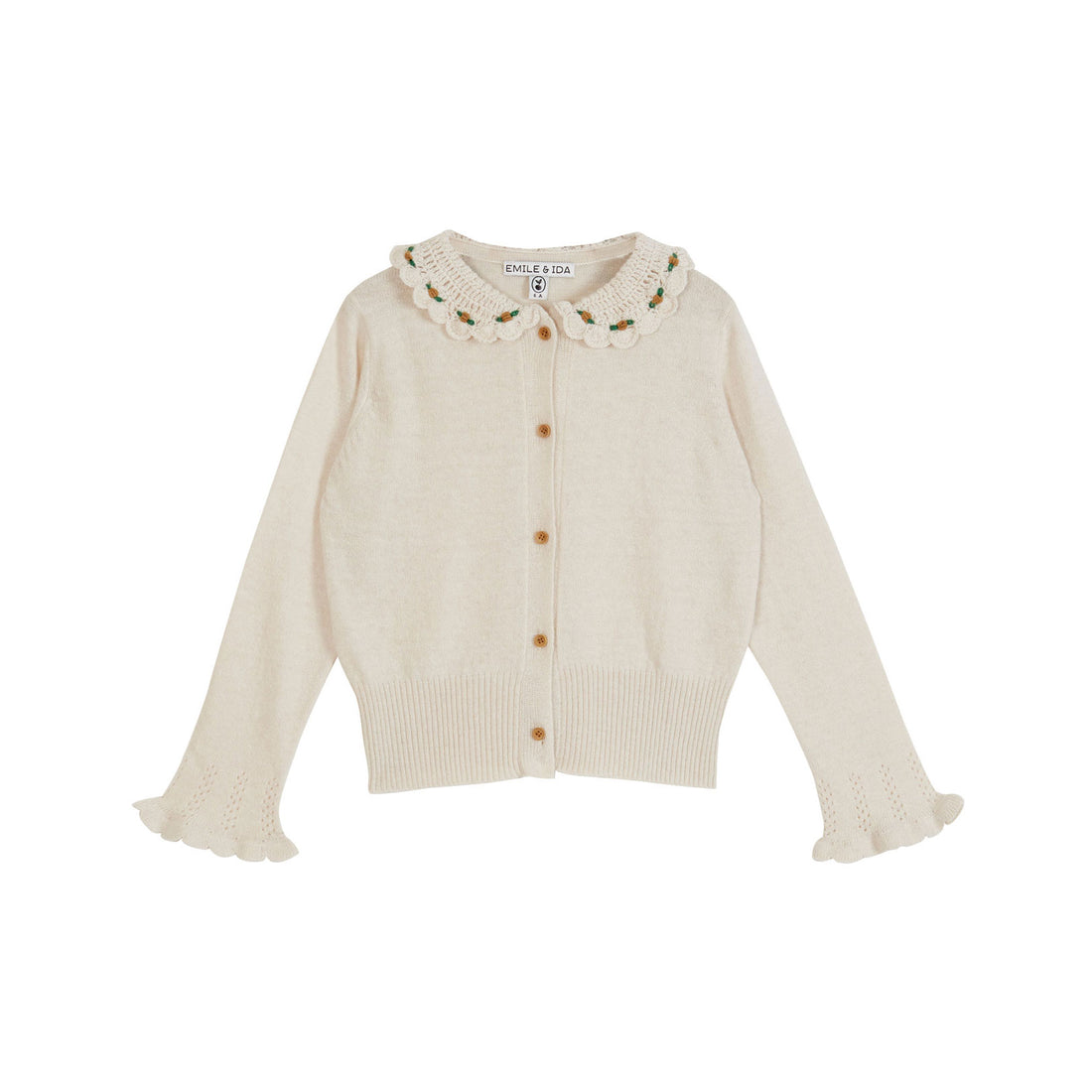 Emile et Ida Ecru  Crochet Collar Cardigan