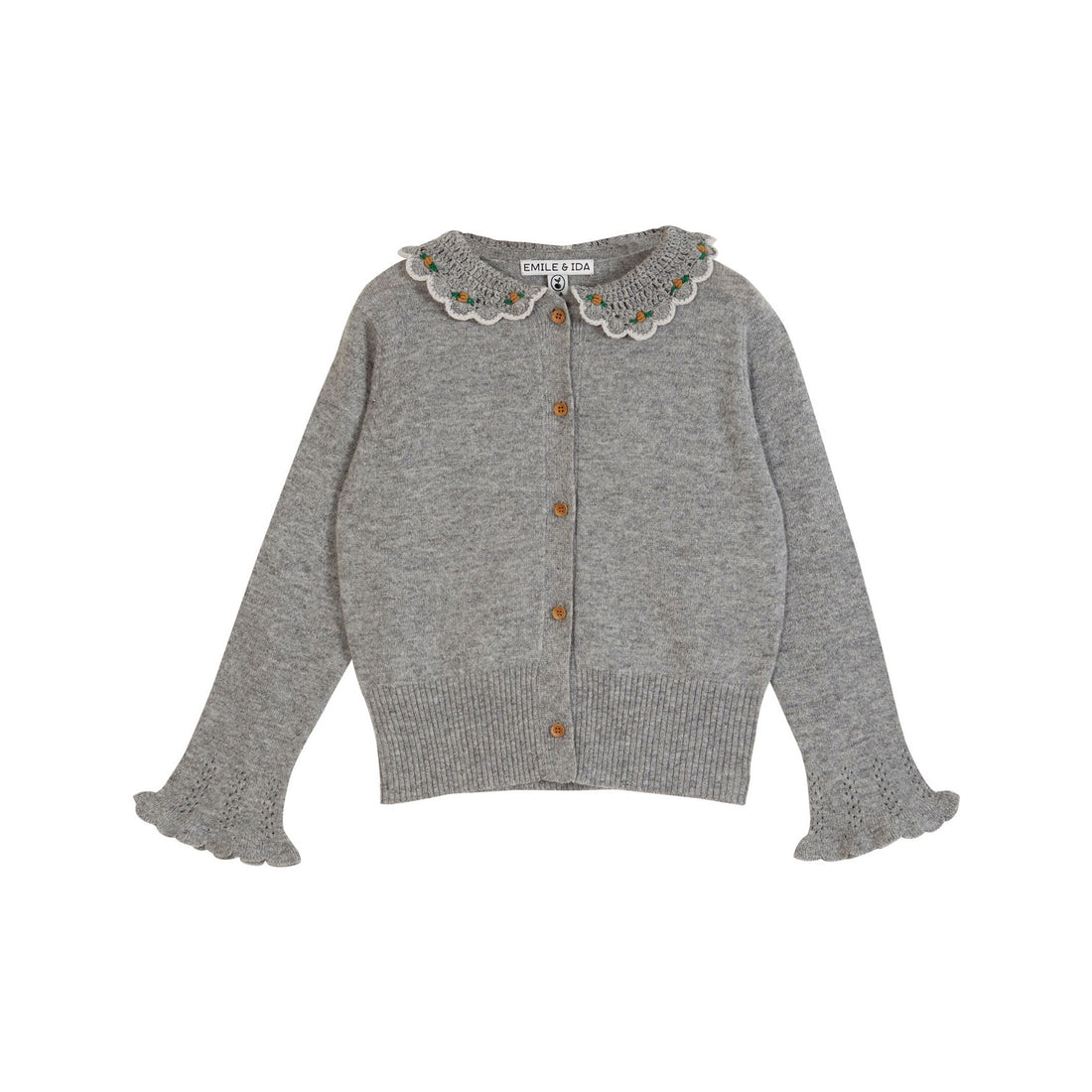 Emile et Ida Heather Grey  Crochet Collar Cardigan