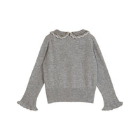 Emile et Ida Heather Grey  Crochet Collar Cardigan