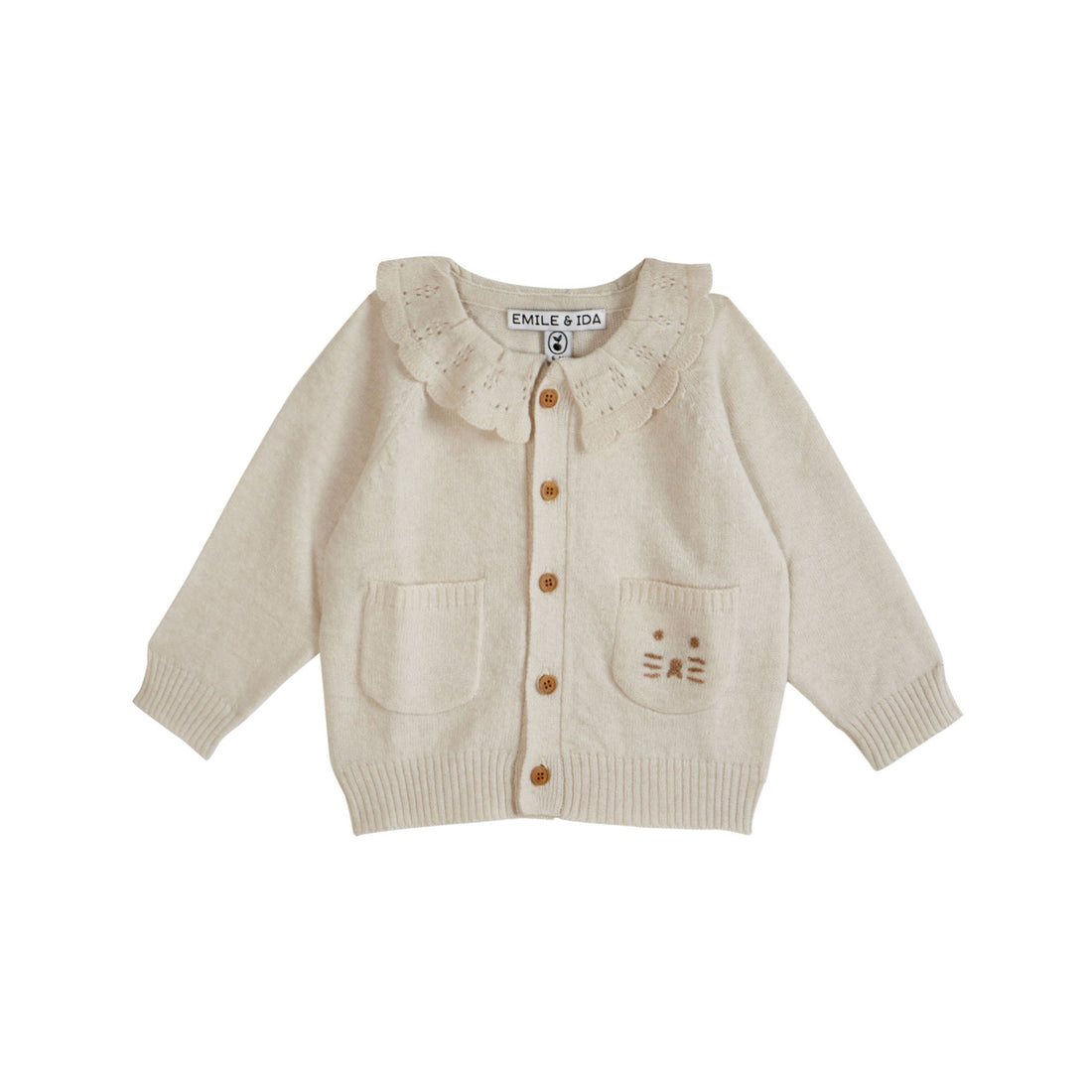 Emile et Ida Ecru  Crochet Collar Cardigan