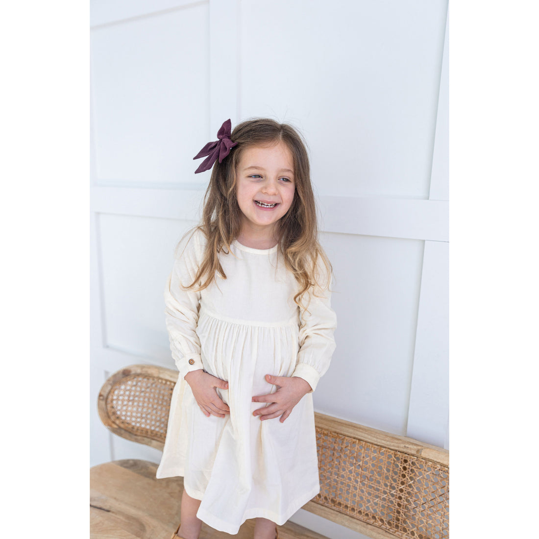 Yo Baby  Off White Corduroy Gathered Dress
