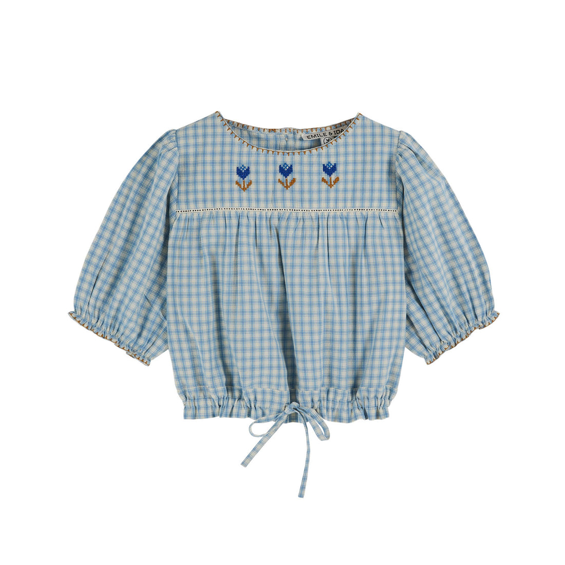 Emile et Ida Blue Gingham Embroidered Blouse