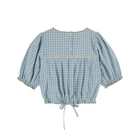 Emile et Ida Blue Gingham Embroidered Blouse