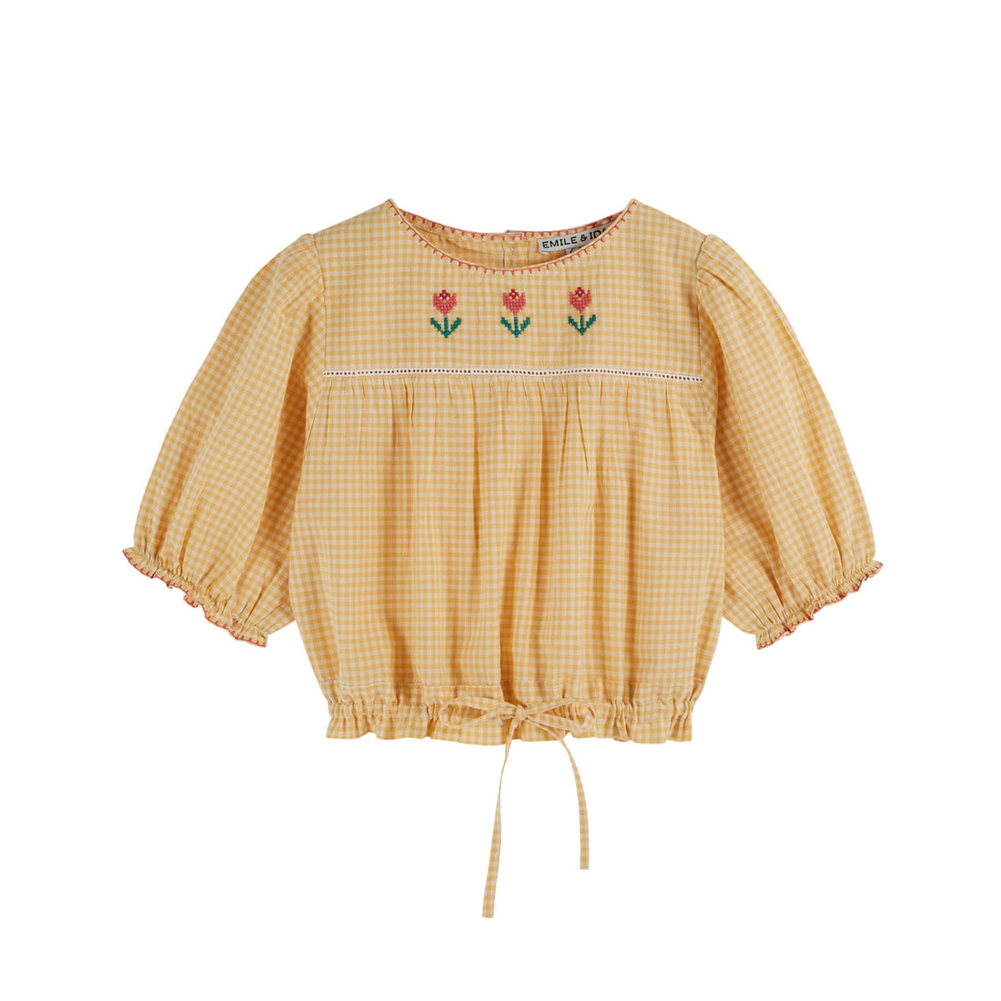 Emile et Ida Yellow Gingham Embroidered Blouse