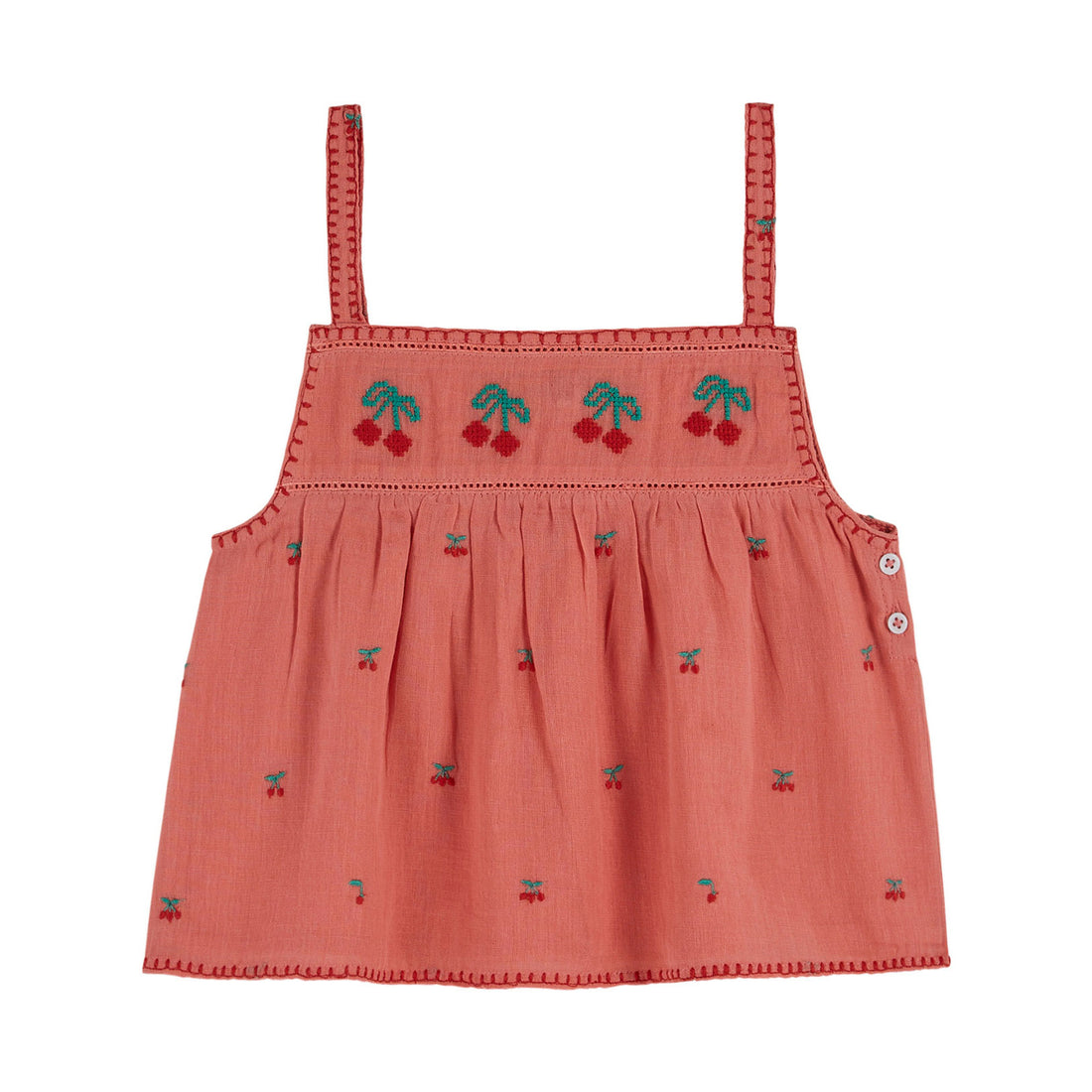 Emile et Ida Grenadine Cherry Embroidered Top