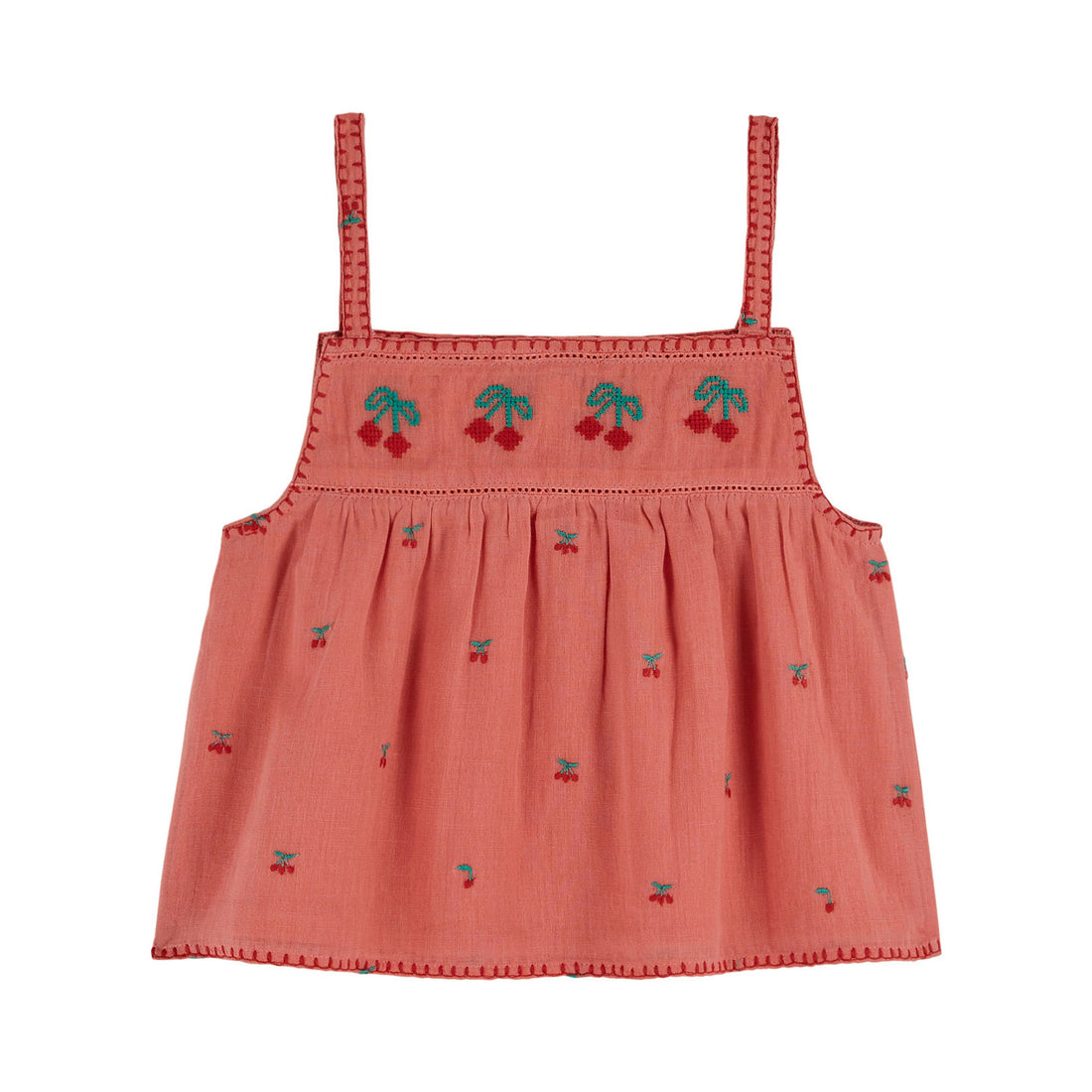 Emile et Ida Grenadine Cherry Embroidered Top