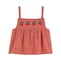 Emile et Ida Grenadine Cherry Embroidered Top