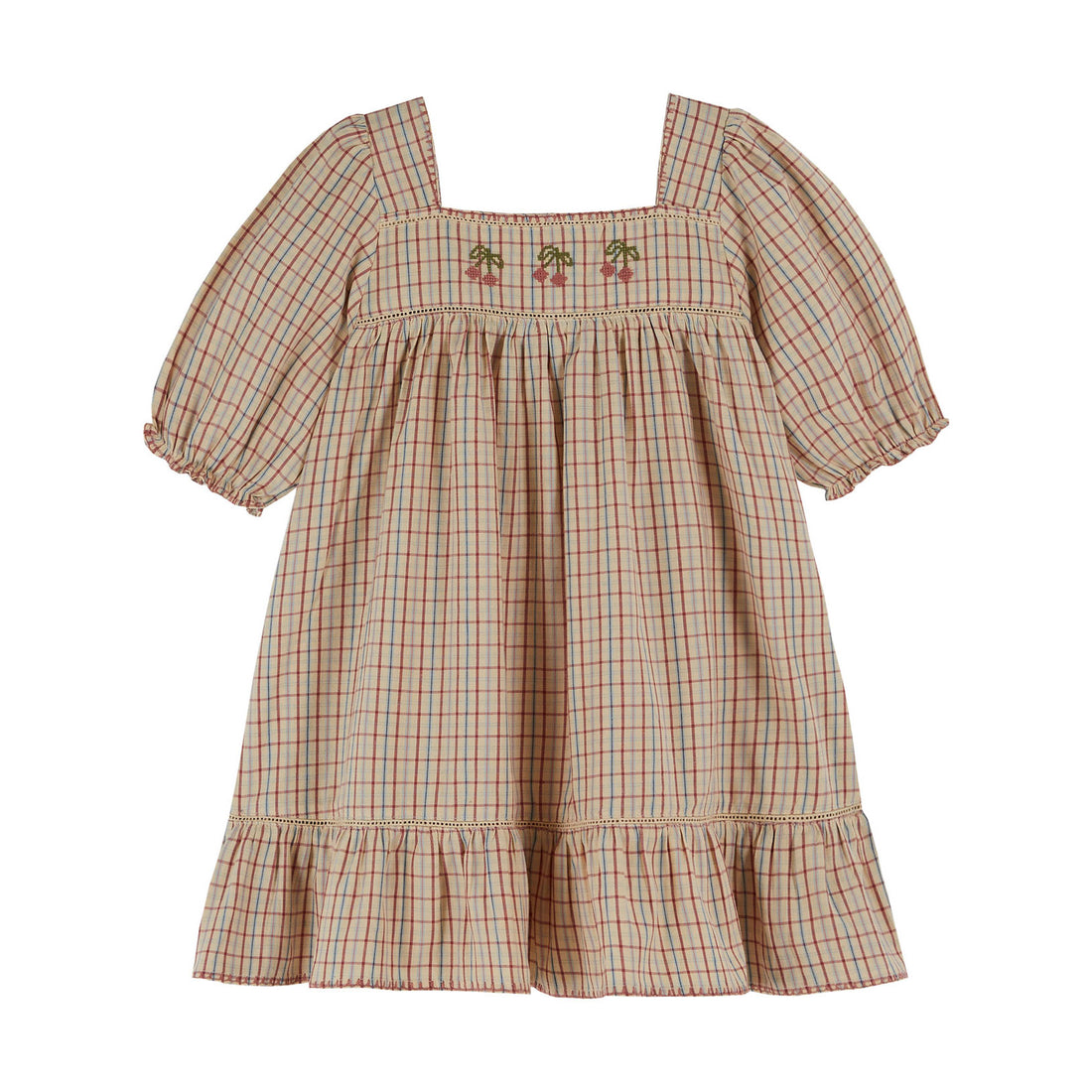 Emile et Ida Vanilla Plaid Embroidered Dress
