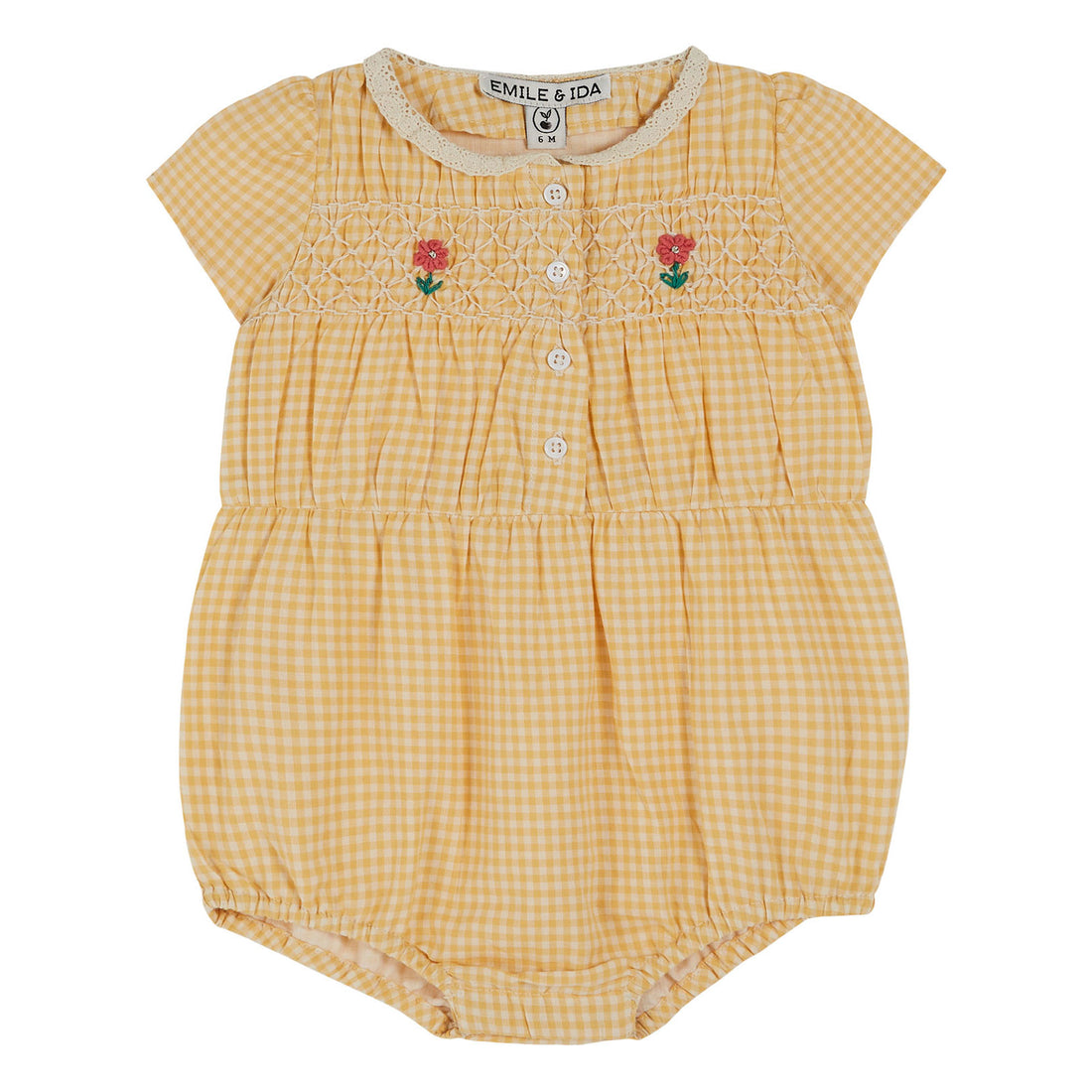 Emile et Ida Yellow Vichy Smocked Romper