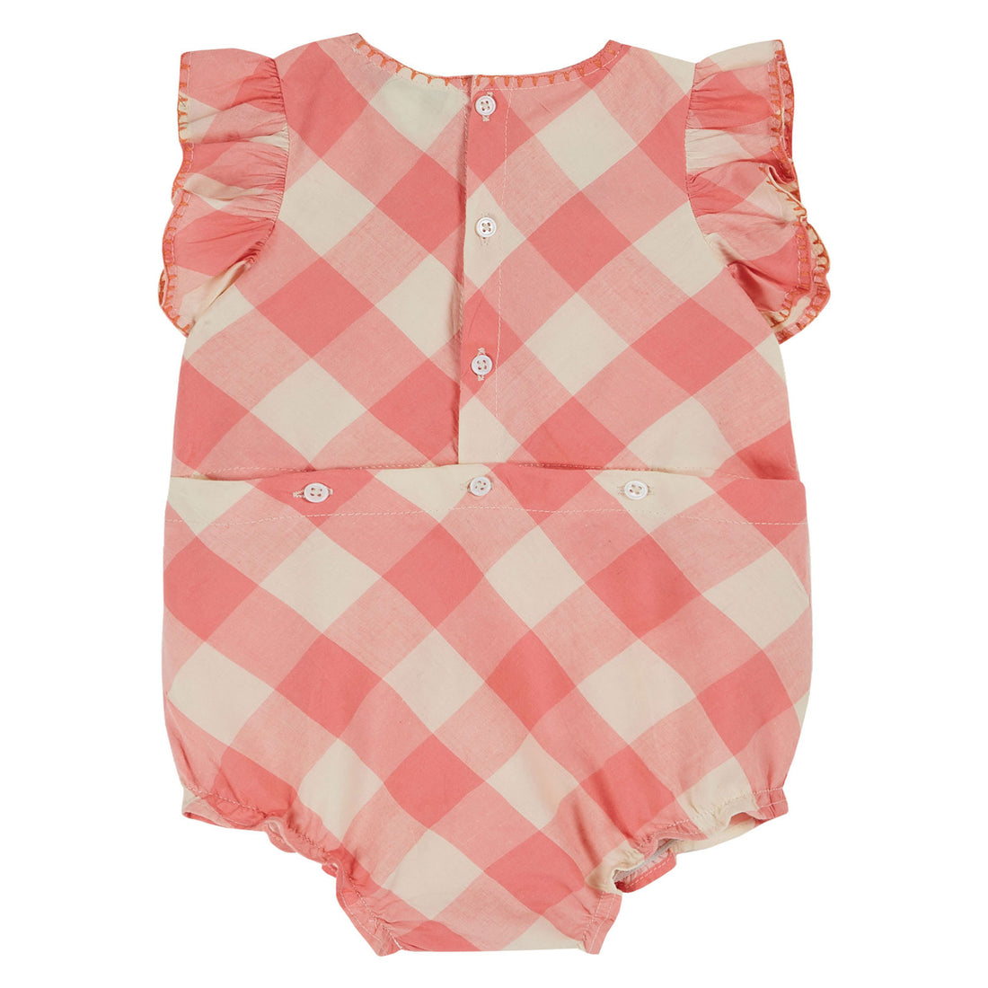 Emile et Ida Pink Gingham Embroidered Romper