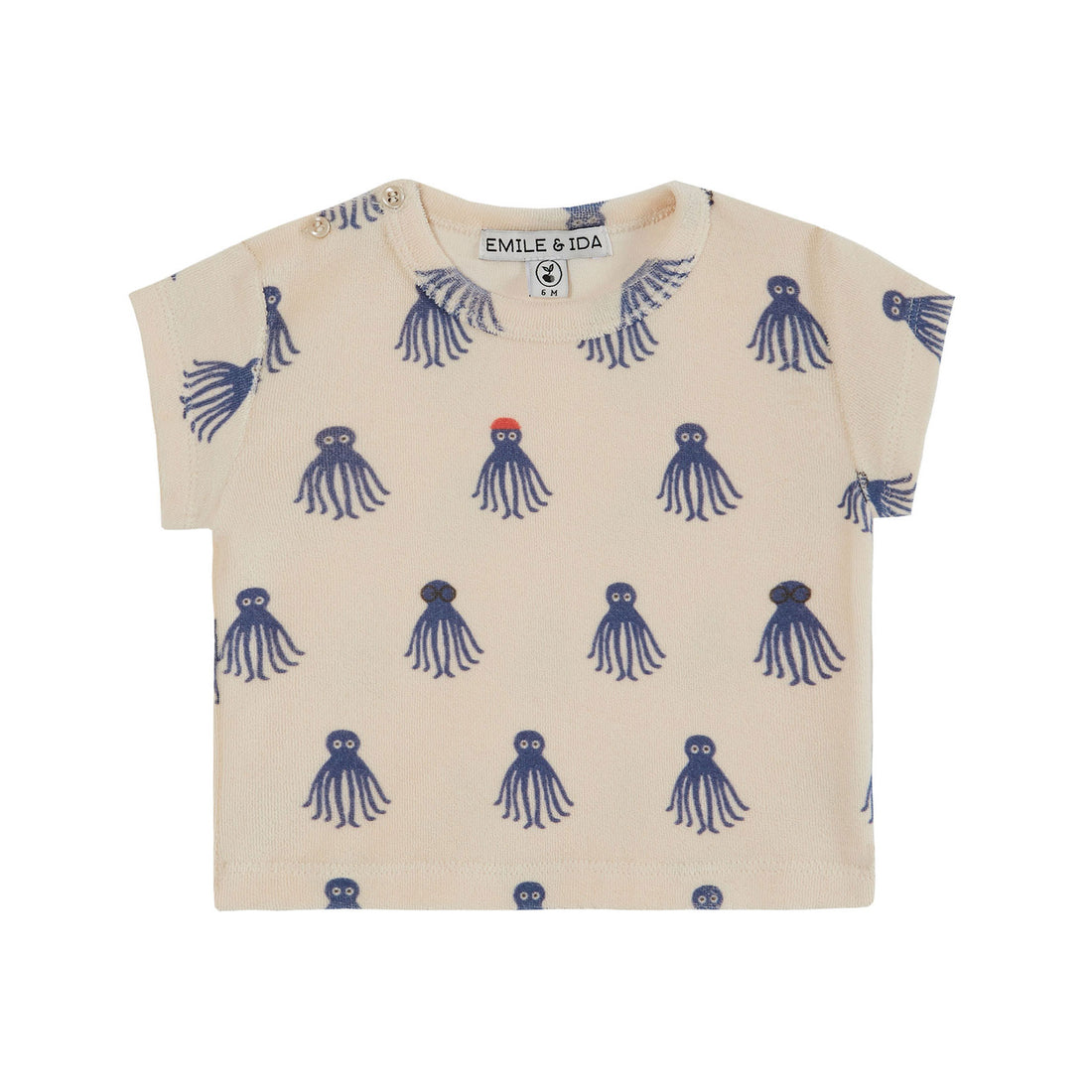 Emile et Ida Blue Octopus Allover Terry Baby Tee