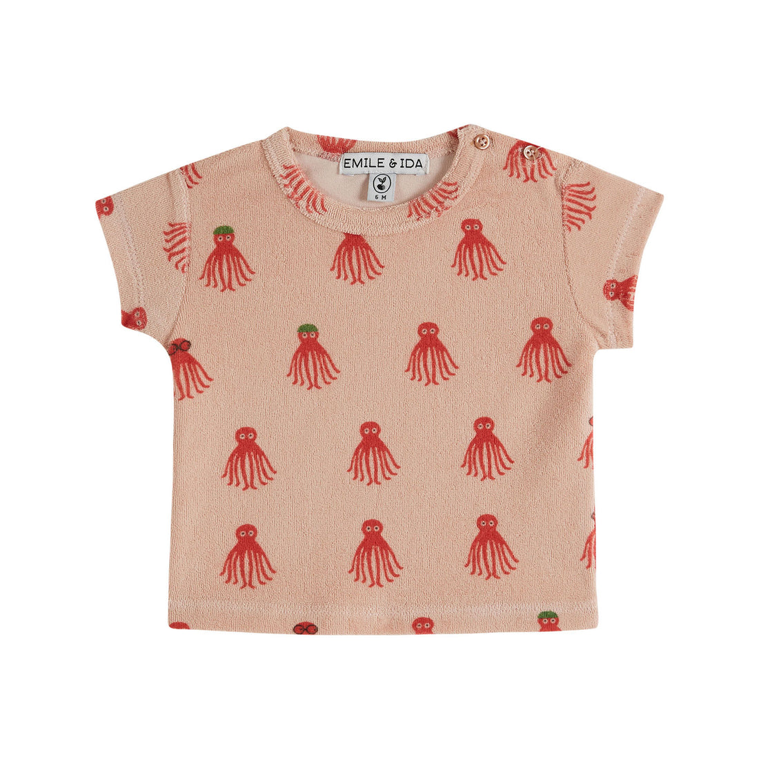 Emile et Ida Red Octopus Allover Terry Baby Tee