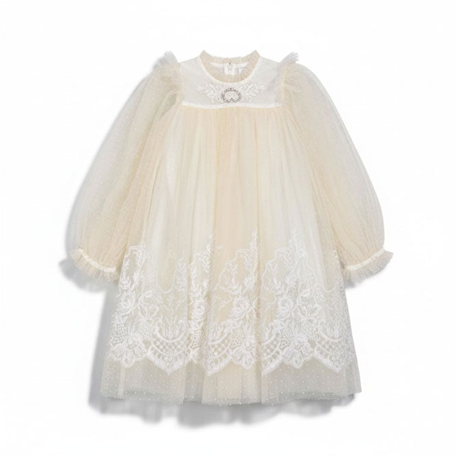 Petite Amalie Cream Lace Applique Tulle Dress