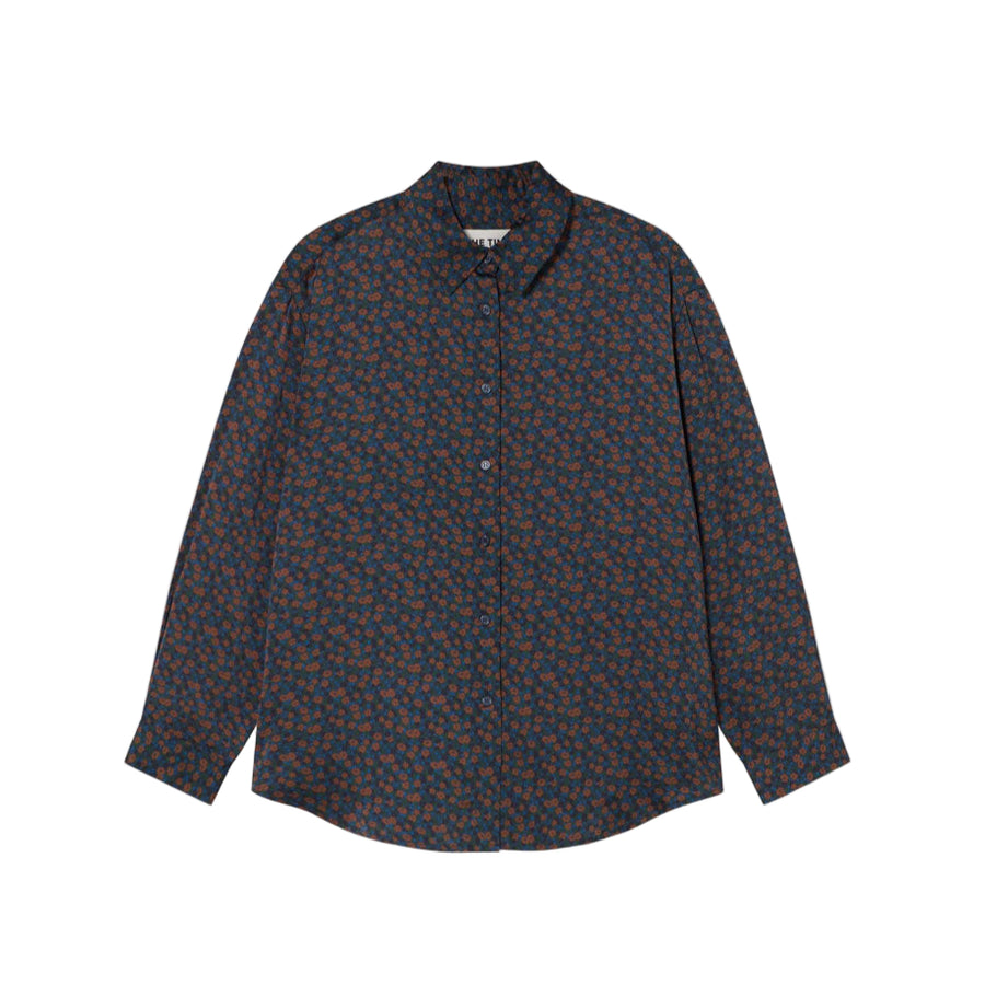 The Tiny Big Sister Light Navy Small Flowers Relaxed Womens Shirt