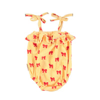 Piupiuchick Yellow W/ Red Bows Romper