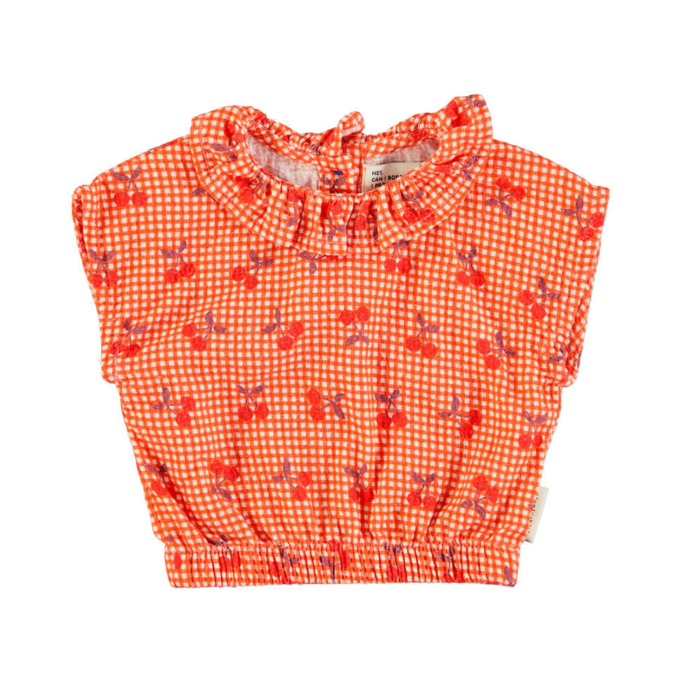 Piupiuchick Red/White Cherry Print Sleeveless Blouse