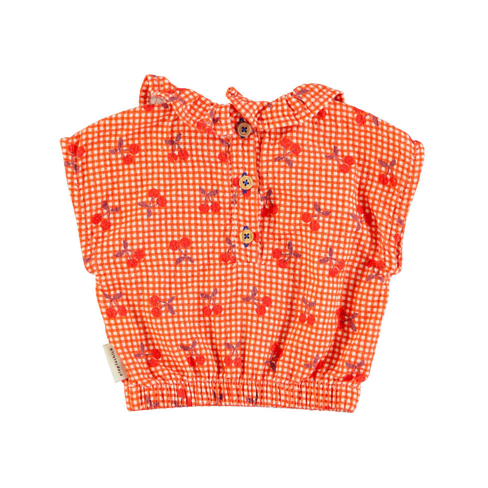 Piupiuchick Red/White Cherry Print Sleeveless Blouse