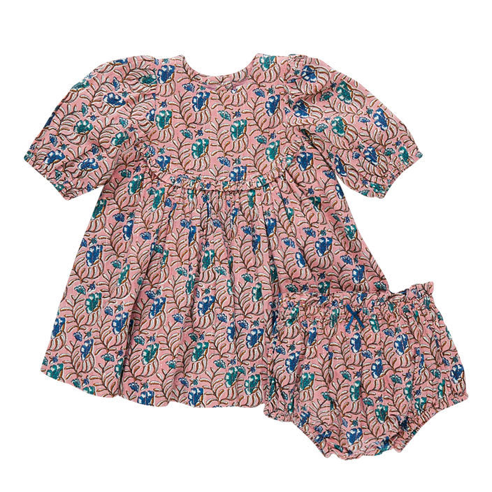Pink Chicken Mauveglow Vine Floral Rowan Baby Dress Set