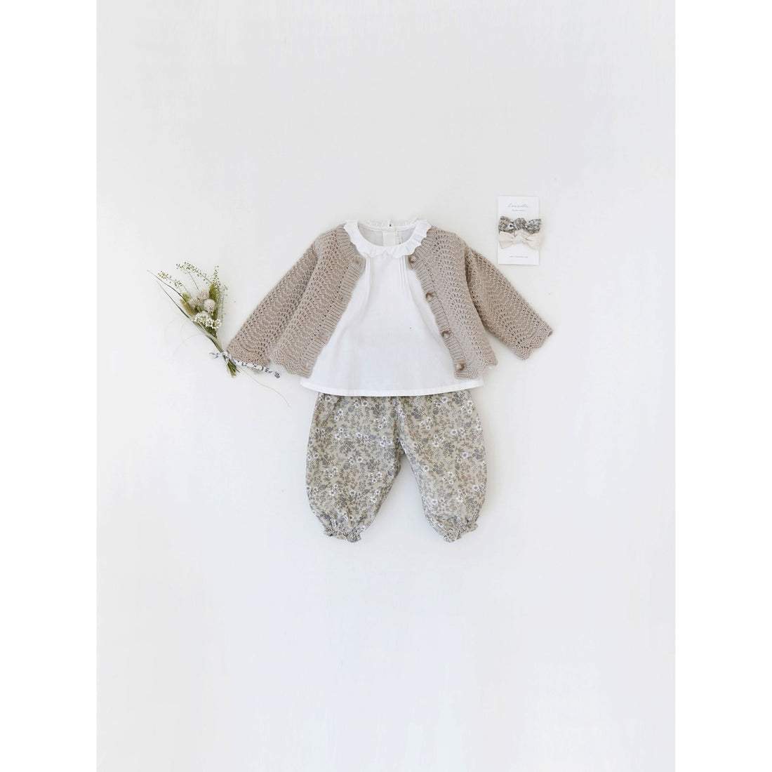 Louisiella Mocha Beige Estelle Knit Baby Cardigan