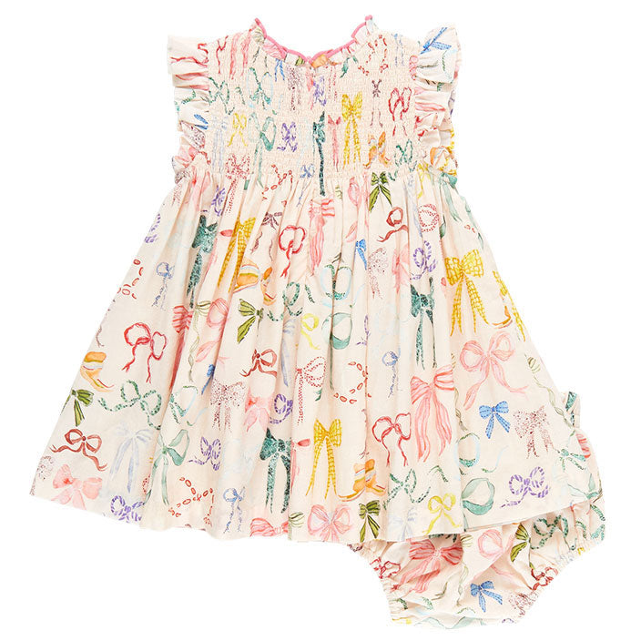 Pink Chicken Watercolor Bows Baby Stevie Dress Set