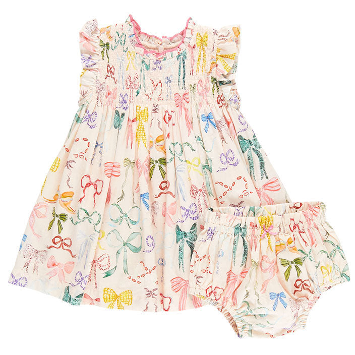 Pink Chicken Watercolor Bows Baby Stevie Dress Set