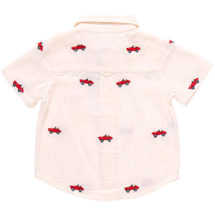 Pink Chicken Vintage Car Embroidery Jack Shirt
