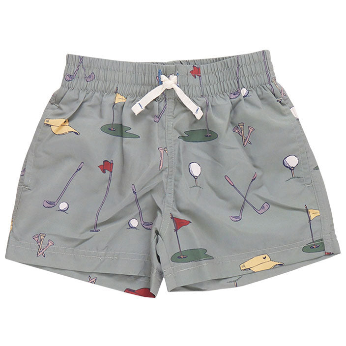 Pink Chicken Green Golf Tournament Swim Trunk