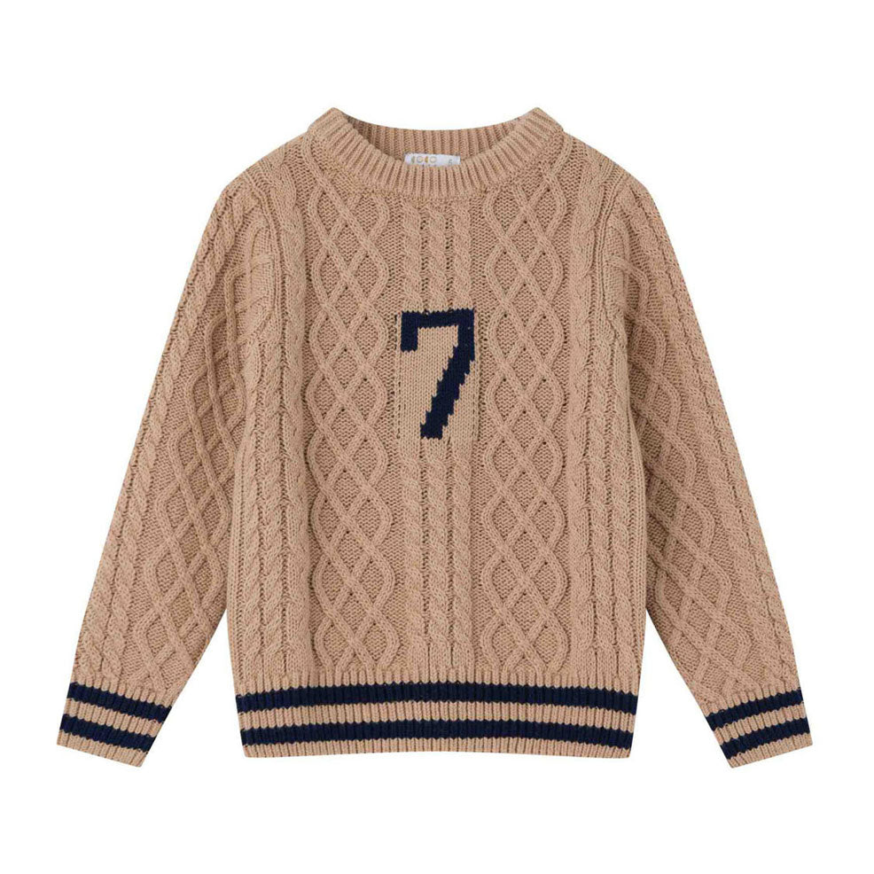 Coco Blanc Tan Cabled Graphic Sweater