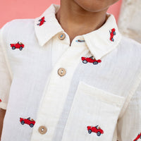 Pink Chicken Vintage Car Embroidery Jack Shirt