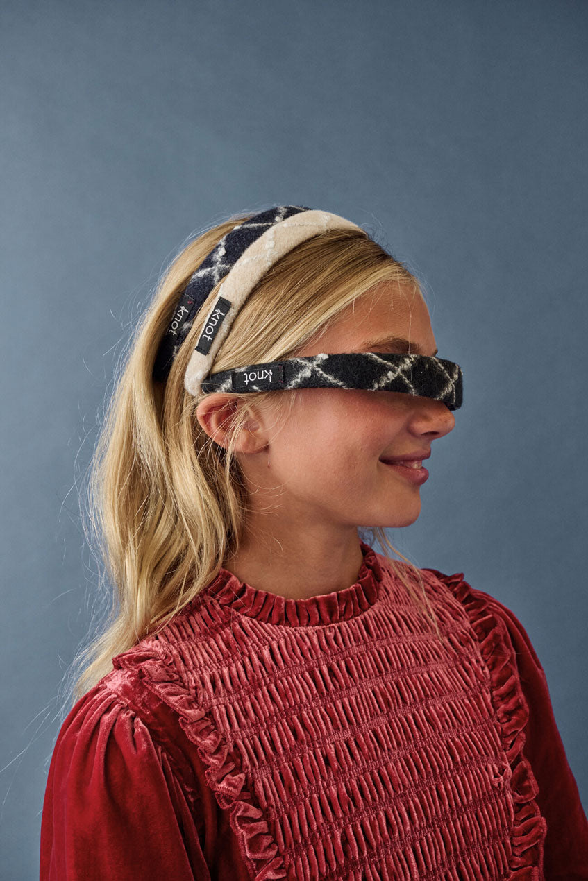 Knot Hairbands Black Plaid Headband