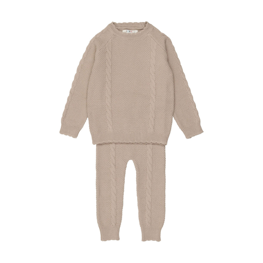Coco Blanc Oatmeal Scalloped Knit Pant Set