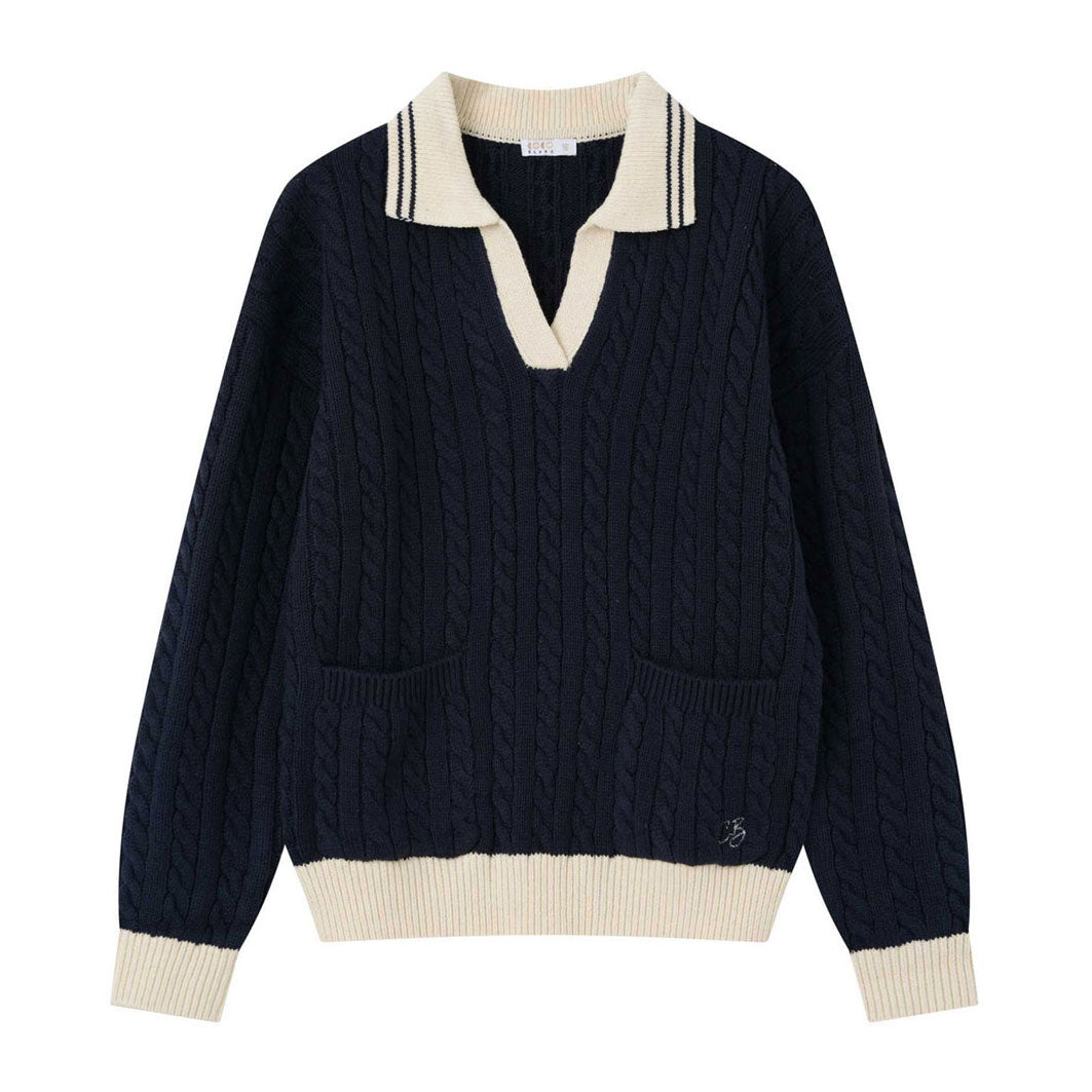 Coco Blanc Navy Cabled Sweater