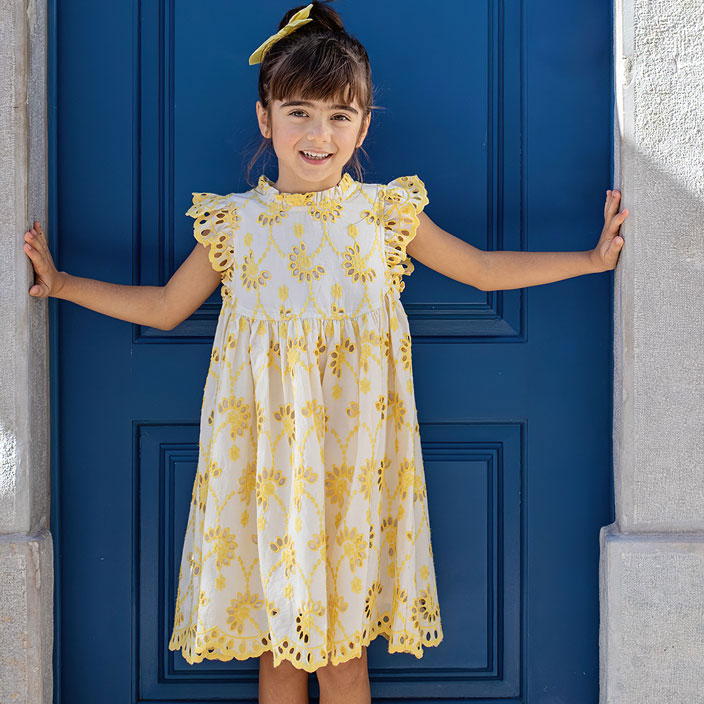 Pink Chicken Bright Yellow Eyelet Cynthia Dress