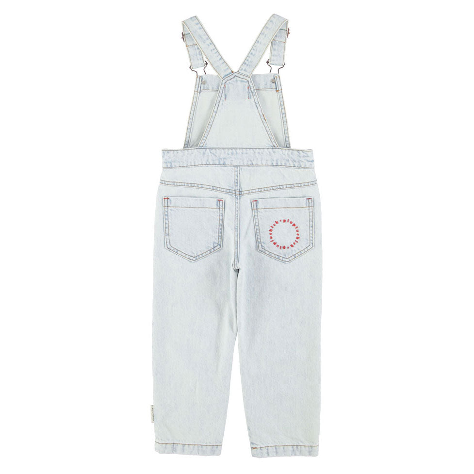 Piupiuchick Washed Light Blue Denim "Peace" Print Dungarees