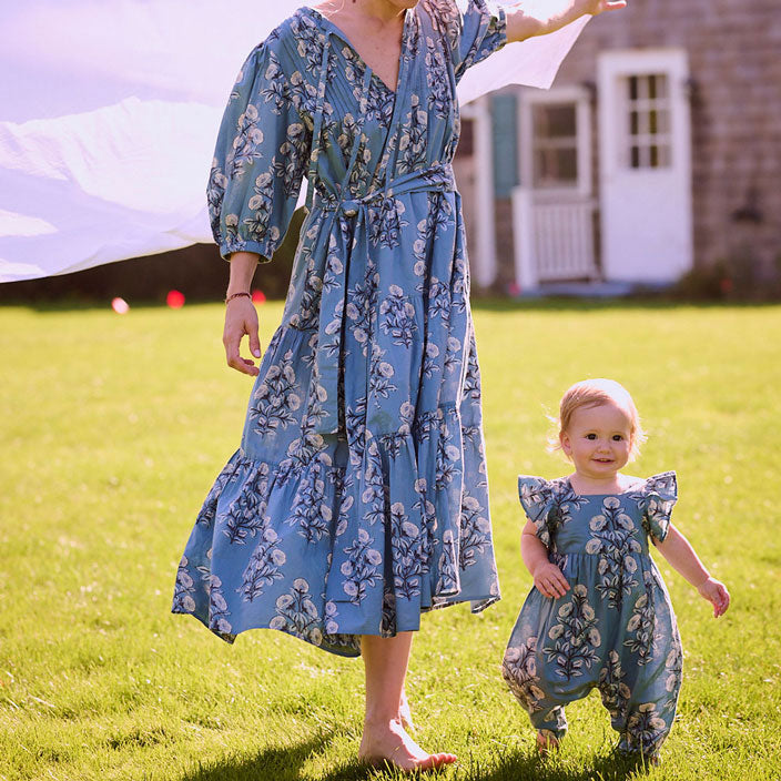 Pink Chicken Blue Bouquet Floral Womens Pintucked Indira Dress