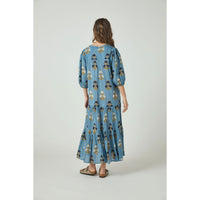 Pink Chicken Blue Flowerette Womens Pintuck Indira Dress