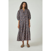 Pink Chicken Navy Flower Drop Womens Pintuck Indira Dress