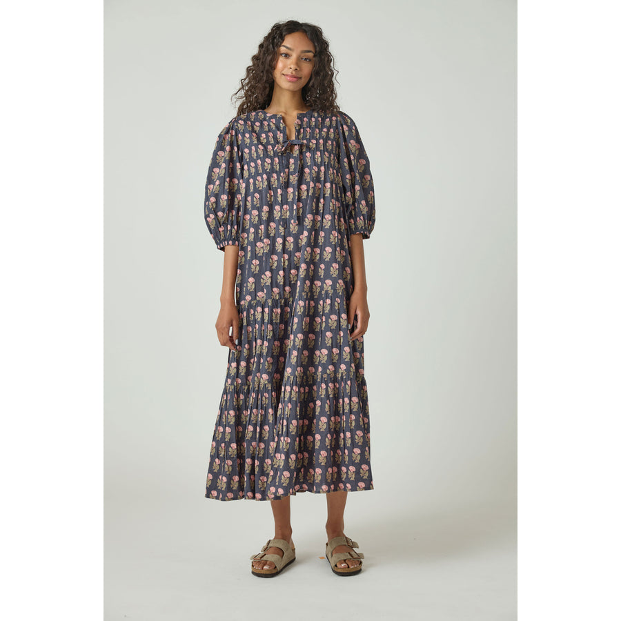 Pink Chicken Navy Flower Drop Womens Pintuck Indira Dress