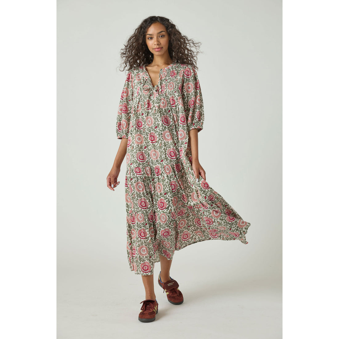 Pink Chicken Pink Lisbon Floral Womens Pintuck Indira Dress
