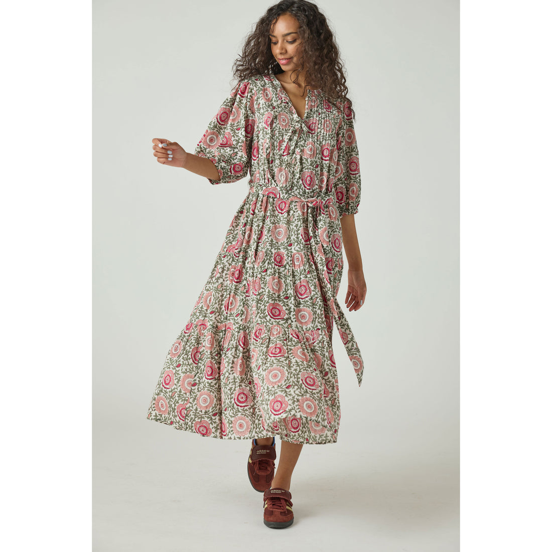 Pink Chicken Pink Lisbon Floral Womens Pintuck Indira Dress