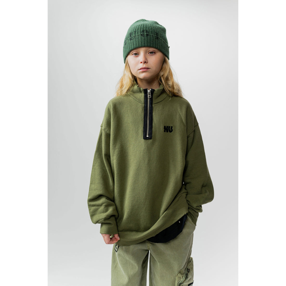 NUNUNU Olive 1/2 Zip Sweatshirt