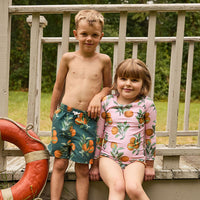 Pink Chicken Green Botanical Oranges Swim Trunk
