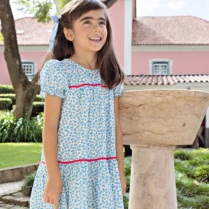 Pink Chicken Blue Mini Squares Fiona Dress