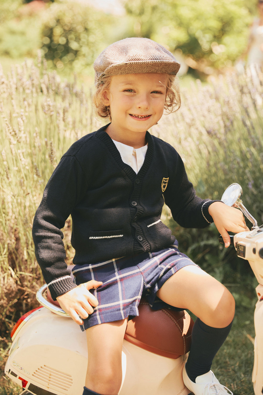 Pernille Navy Plaid Suspender Shorts