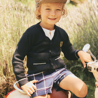 Pernille Navy Plaid Suspender Shorts