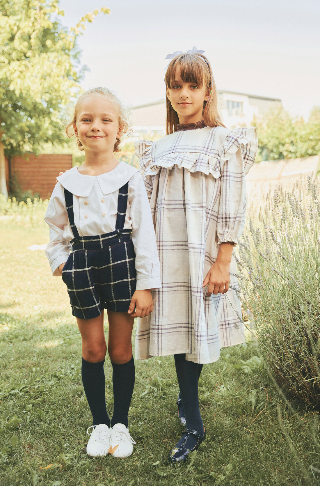 Pernille Navy Plaid Suspender Shorts